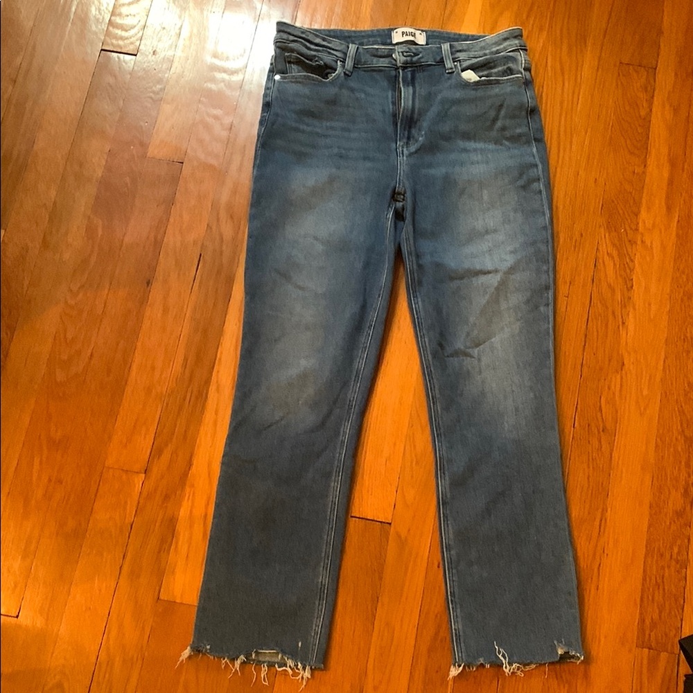 PAIGE Blue Ankle Jeans with Distressed Details.  Excellent condition.